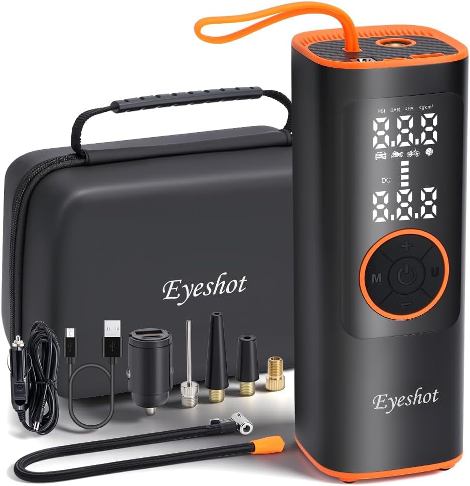 Tire Inflator Portable Air Compressor, Fast Inflation & High Battery Capacity, 150PSI Cordless Air Pump for Car Tires, SUV, Motorcycle, Bike, Ball with Digital Pressure Gauge & LED Light