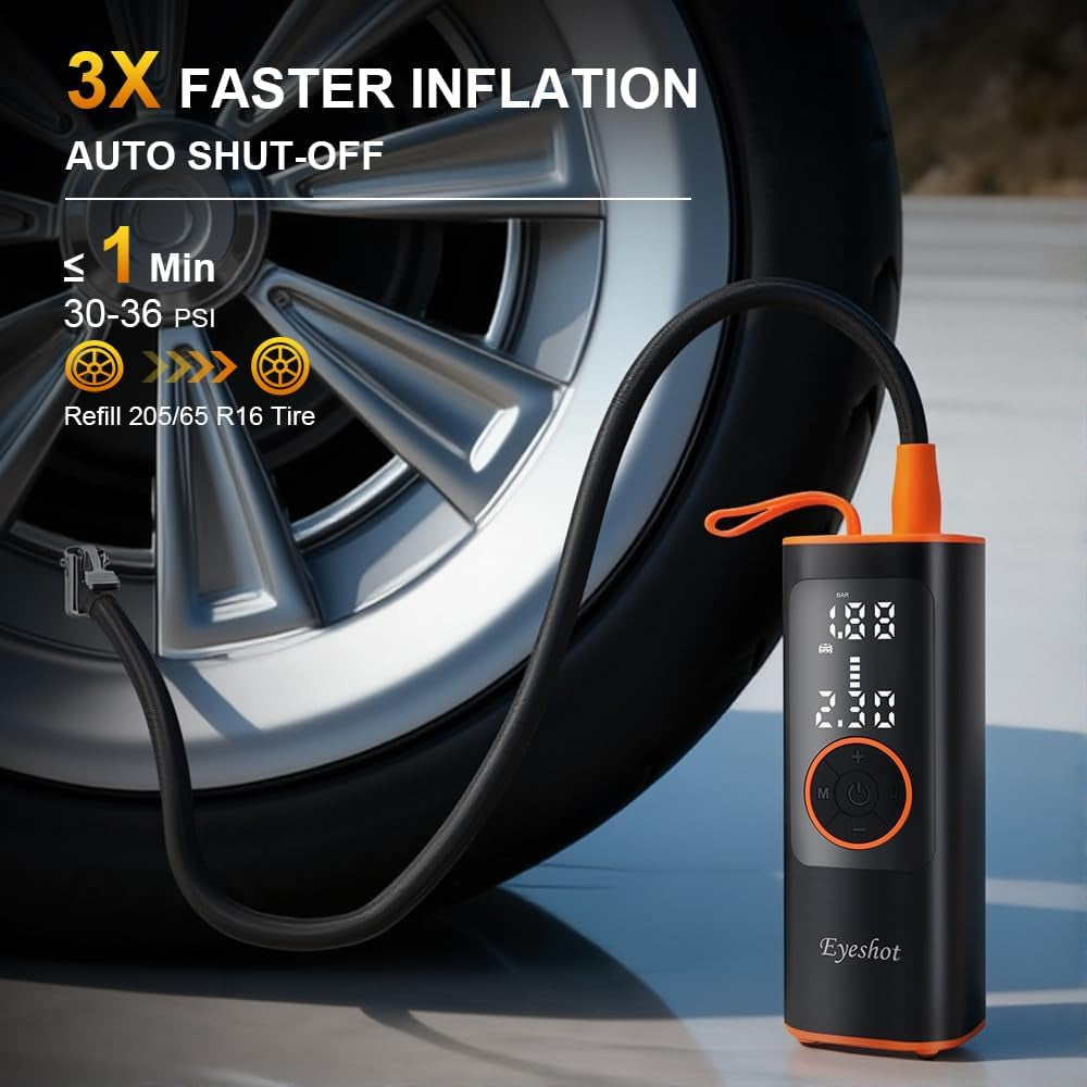 Tire Inflator Portable Air Compressor, Fast Inflation & High Battery Capacity, 150PSI Cordless Air Pump for Car Tires, SUV, Motorcycle, Bike, Ball with Digital Pressure Gauge & LED Light